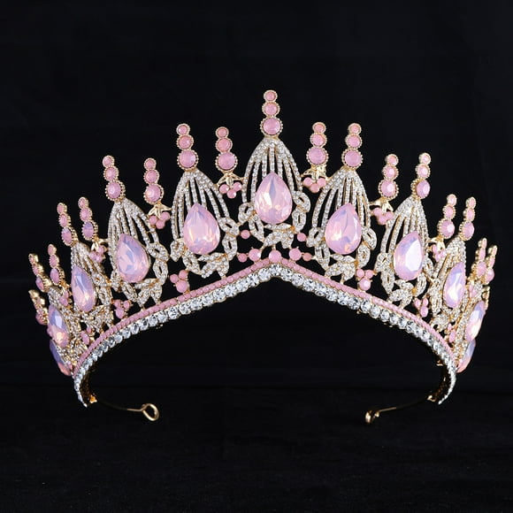 Zhuge Tiara de boda para novia, diadema de princesa, corona nupcial, joyería para el cabello con diamantes de imitación de cristal, decoración para novia, cumpleaños, graduación, boda (rosa)