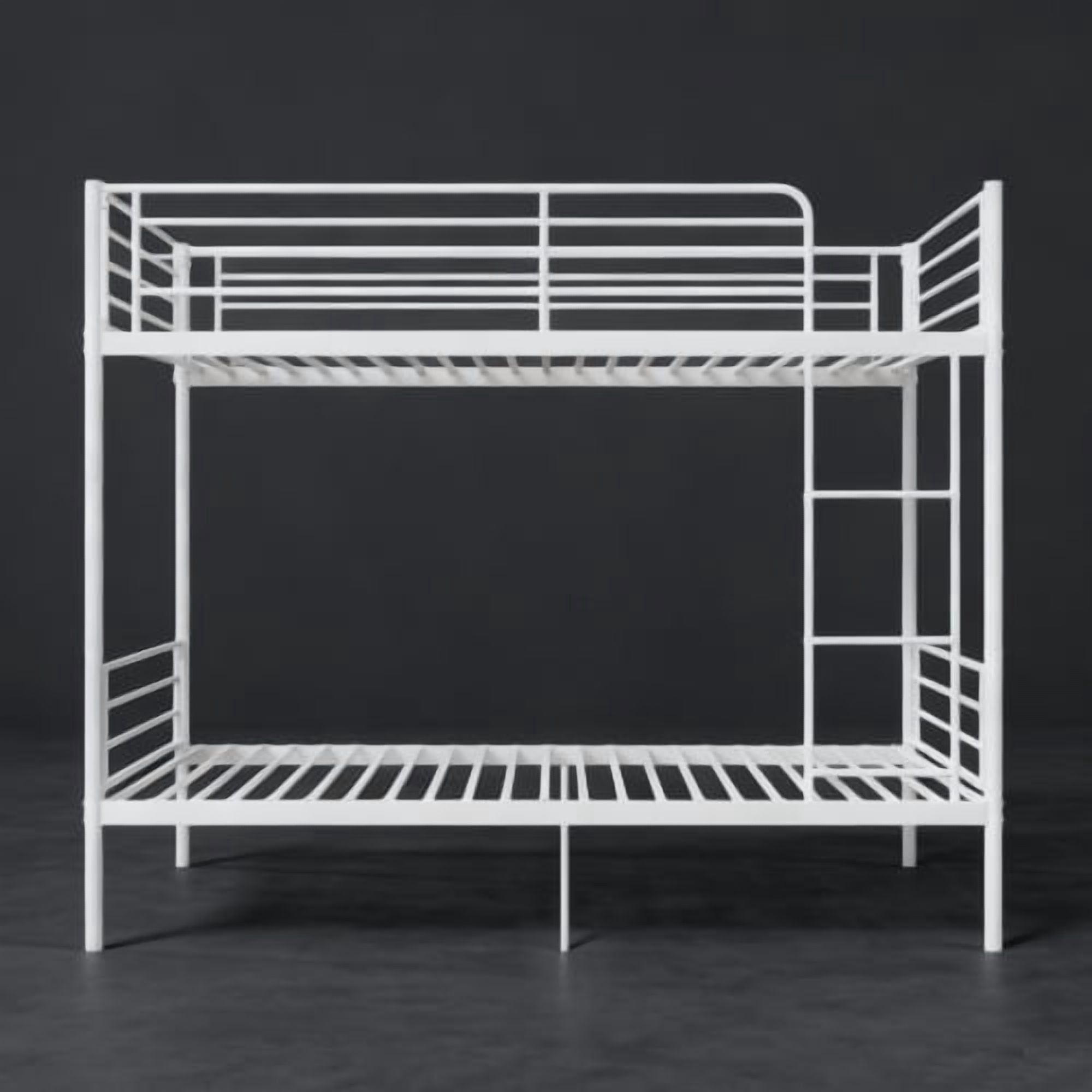Twin Over Twin Metal Bunk Bed with Ladder and High Guardrail, Convertible to 2 Twin Beds, Noise-Free, Storage Space, White