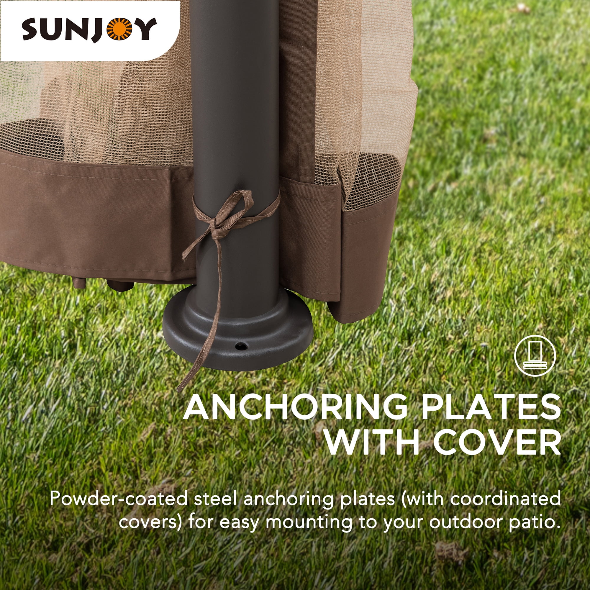 Sunjoy 10 ft. x 12 ft. Outdoor Soft Top Gazebo Beige with Mosquito Netting, Brown 2-tier Steel Gazebo For Backyard,Garden