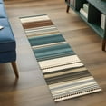 thumbnail image 4 of Turquoise Beige Striped 2x6 Kitchen Runner Rug, Modern Farmhouse Vertical Stripes Non-Skid Rubber Backing Large Rectangle Rugs - Living Room Bedroom Home Office, Indoor Floor Mat Carpets Washable Rug, 4 of 9