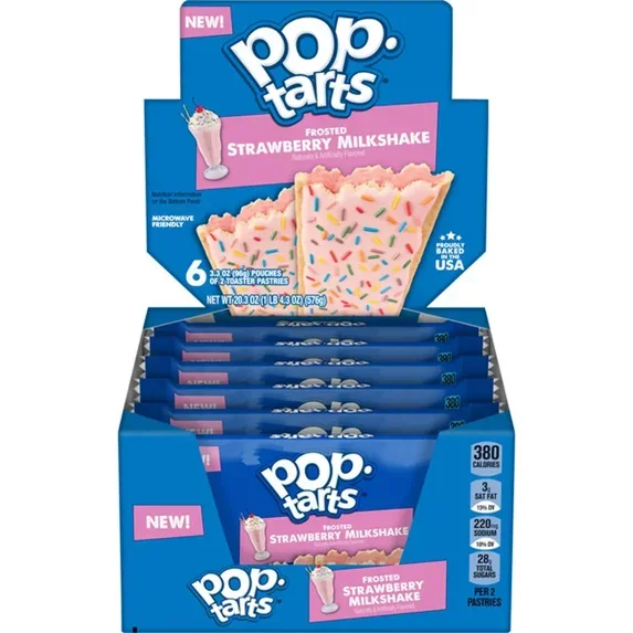 Pop-Tarts Frosted Strawberry Milkshake Toaster Pastries, 6-Count, 3.3 oz Each, Sprinkled Pastry Breakfast Snack