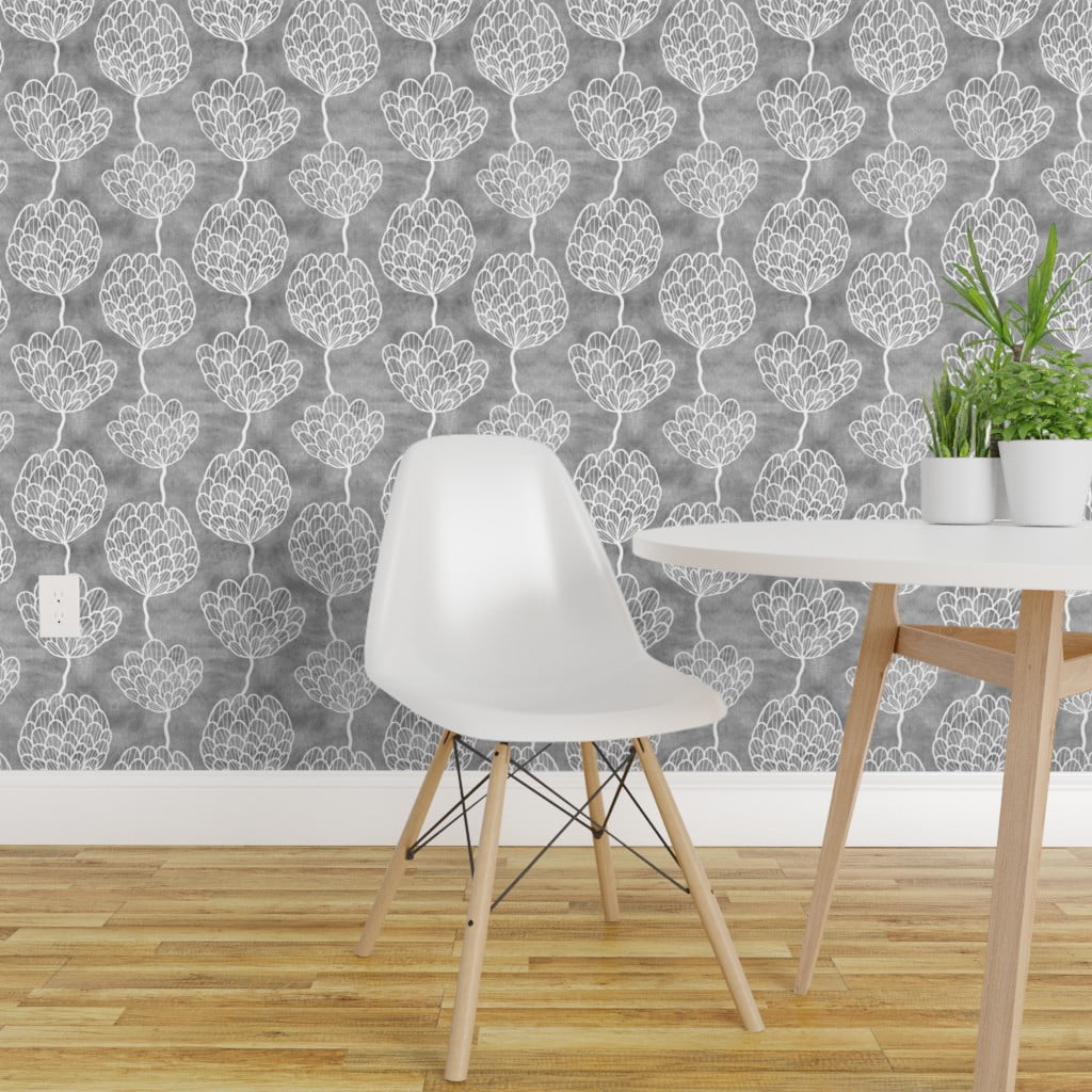 Peel-and-Stick Removable Wallpaper Grey And White Floral Charcoal
