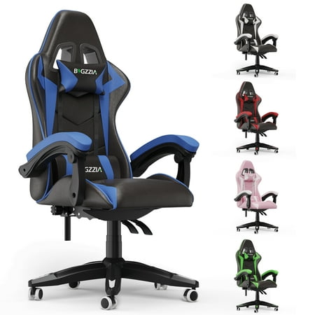 Bigzzia Gaming Chair, Computer with Lumbar Support Height Adjustable with 360°-Swivel Seat and Headrest for Office or Gaming (Blue)