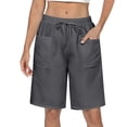 thumbnail image 2 of Womens Bermuda Jean Shorts Elastic Waisted Long Denim Short Knee Length Baggy Jeans Soft Cotton Blend for All Day Comfort. Gray XXL, 2 of 8
