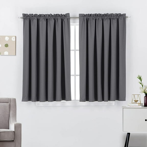 Blackout Rod Pocket Window Treatment Curtain Drape Panels for Livingroom, 52" Wide x 45" Long, 2 Pieces-Dark Gray