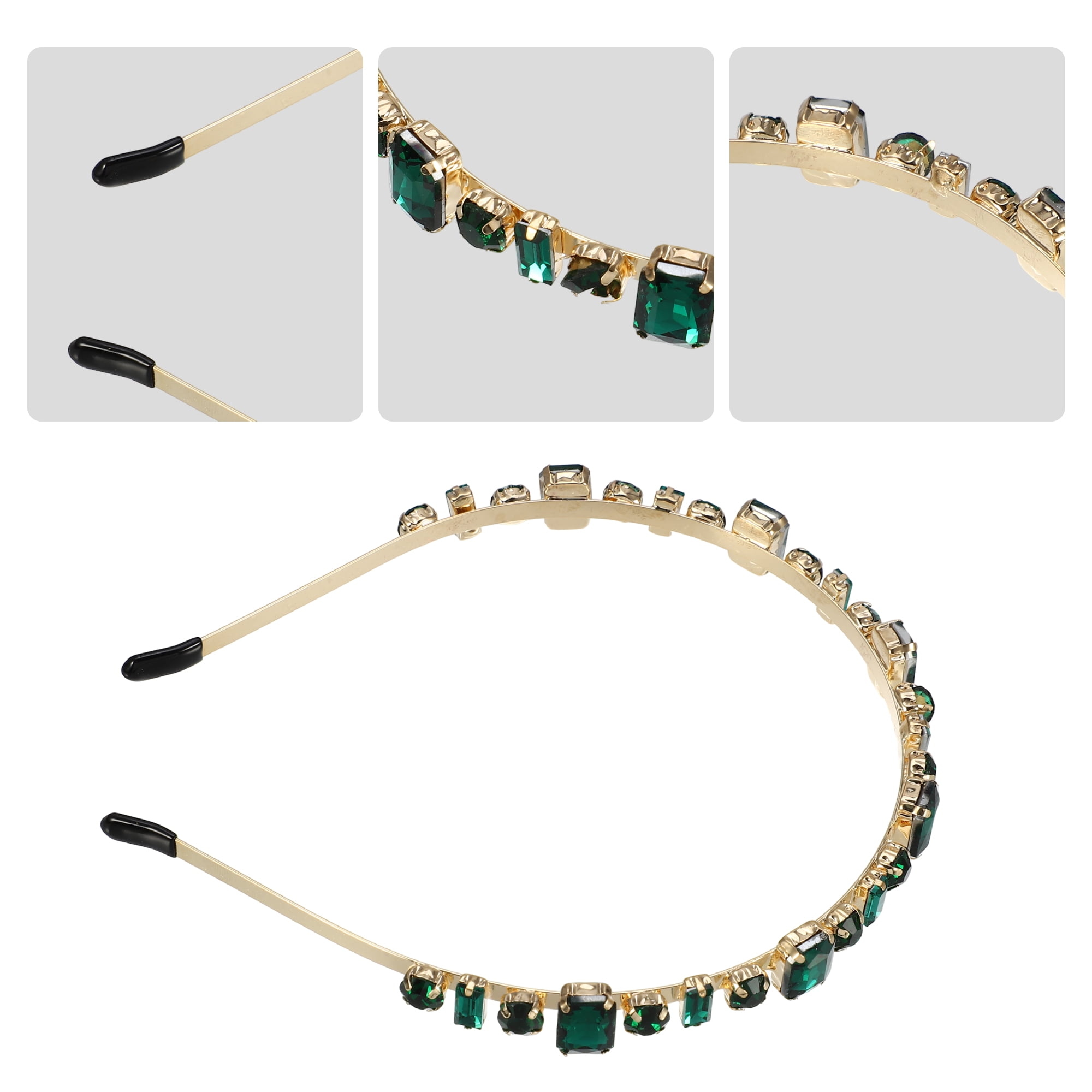 Unique Bargains Fashion Rhinestone Thin Head Bands Green