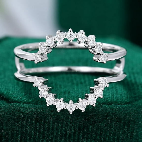 Spot Jewelry Brilliant 1 Ct Round Cut Diamond Ring - Silver 14K White Gold Plated Ring - Unique Curved Wedding Engagement Rings for Her - Double Band V Shaped Rings for Women - Anniversary Gifts
