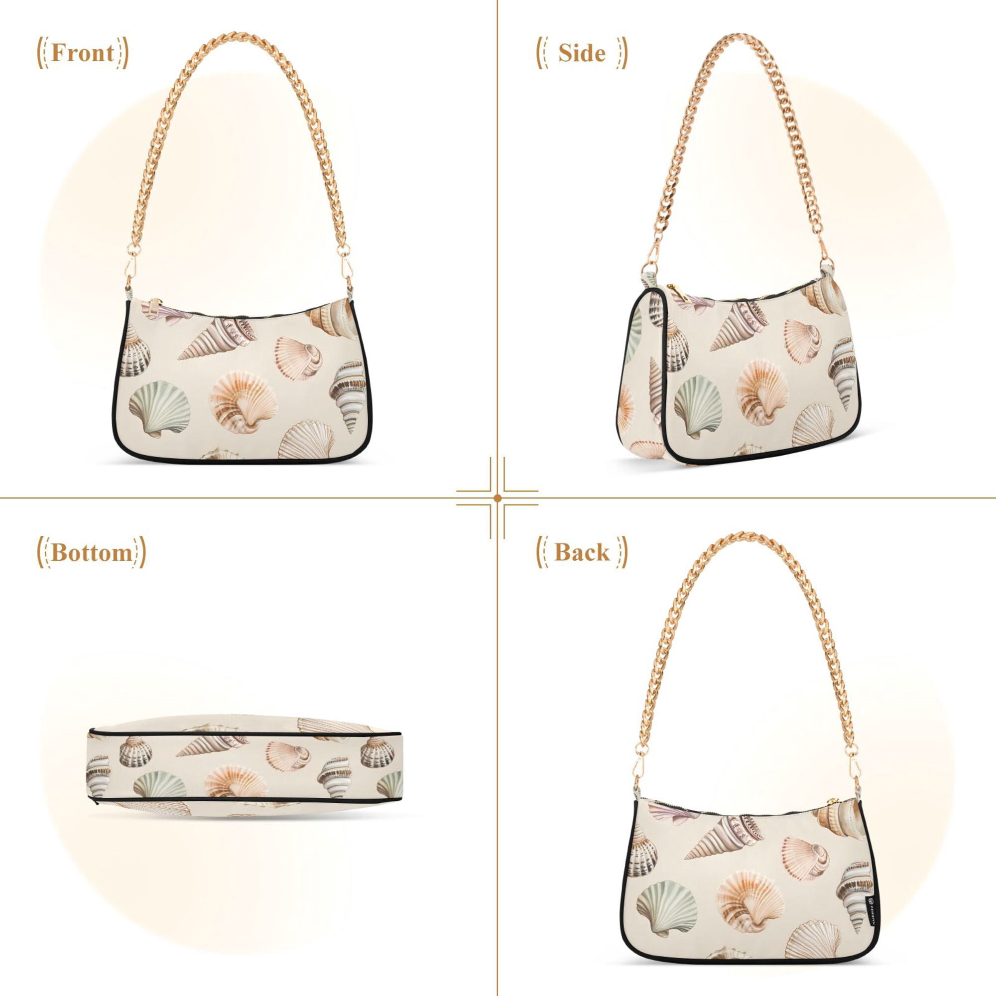 FORMRS Womens Shoulder Bag with Chain Strap Clutch Purse Cute Tote Handbag, Green Watercolor Seashells