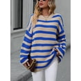 thumbnail image 4 of Faithtur Chandail Rayé pour Femmes Manches Longues Col Rond Coupe Ample Tricot d'Hiver, 4 of 9