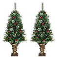 thumbnail image 1 of Topbuy 2 PCS 4FT Neige Floqué Artificiel Arbre d'Entrée PVC Arbre W / Pommes de Pin, 1 of 8