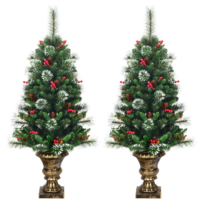Topbuy 2 PCS 4FT Neige Floqué Artificiel Arbre d'Entrée PVC Arbre W / Pommes de Pin