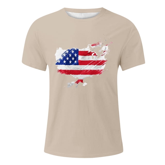 Wyzesi Striped T Shirt Kids Boys Independence Day Fashion Men'S T Shirt Summer Short Sleeve Top Breathable Comfortable Blue Red Flag Pattern Festive Casual Wear
