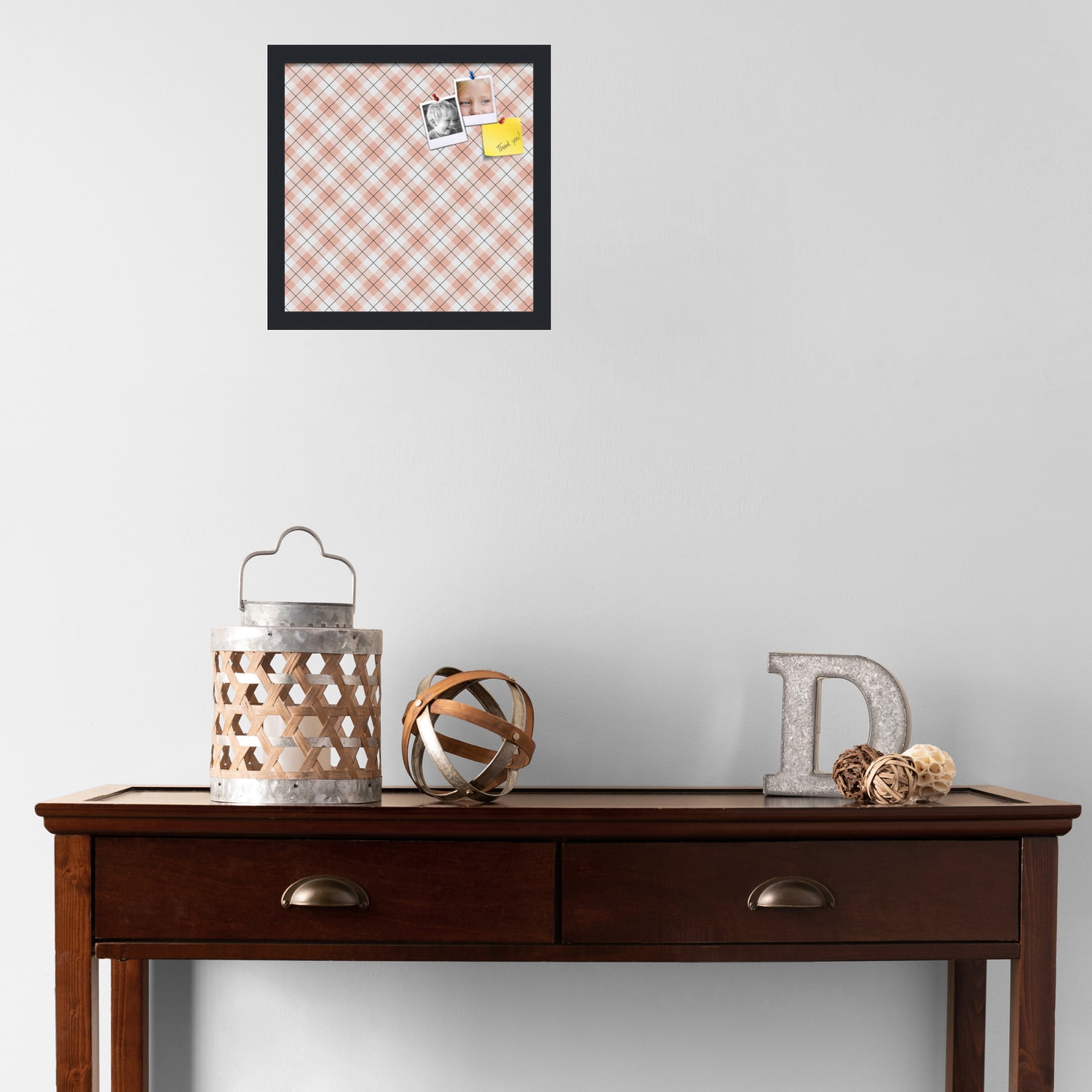 PinPix ArtToFrames 12x12 Custom Cork Bulletin Board Argyle Tan   Poster Board Has a Fabric Style Canvas Finish, Framed in Satin Black (PinPix-643)
