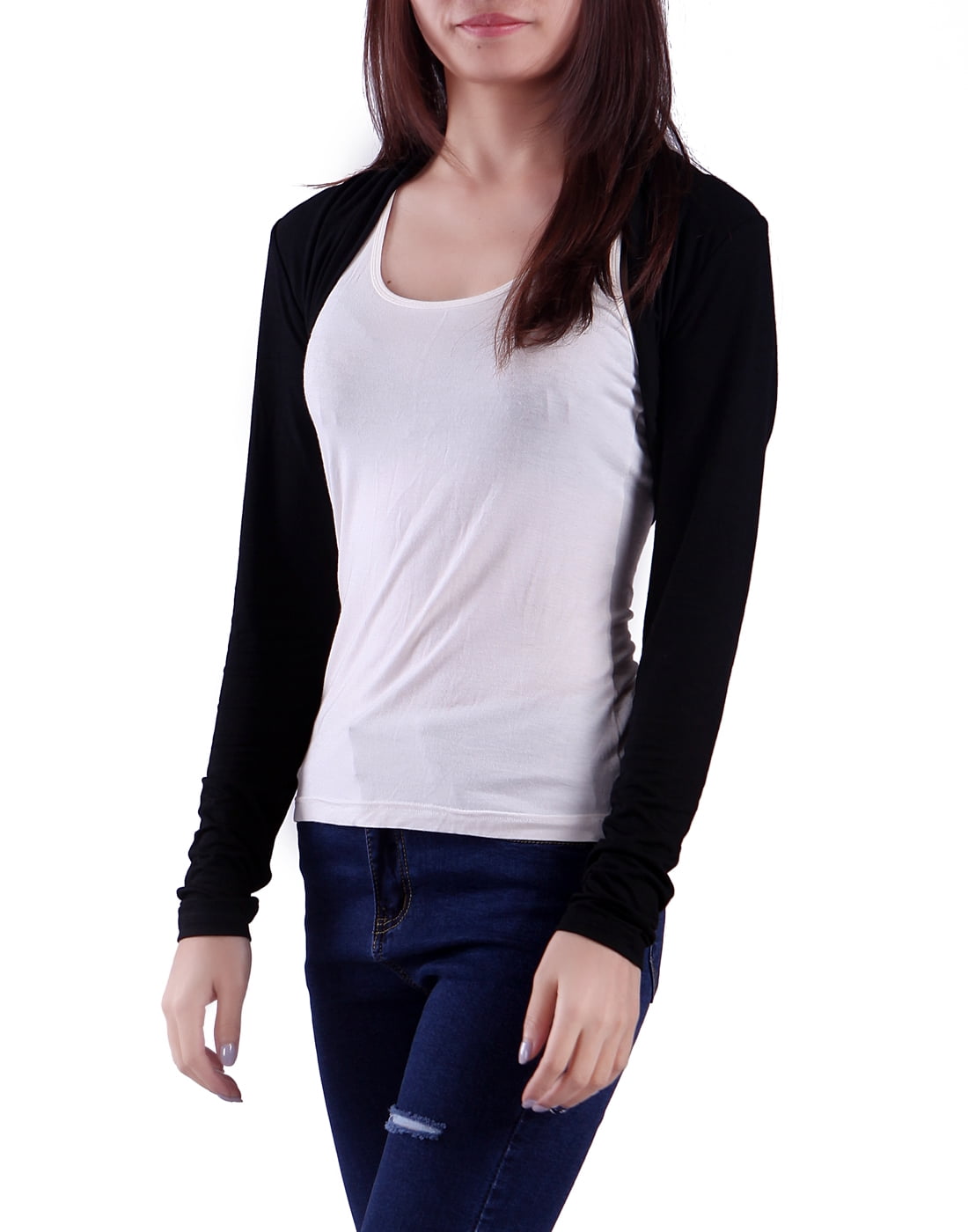HDE Open Front Shrugs for Women Long Sleeve Bolero Cropped Cardigan Sweater  S-4X (Black)