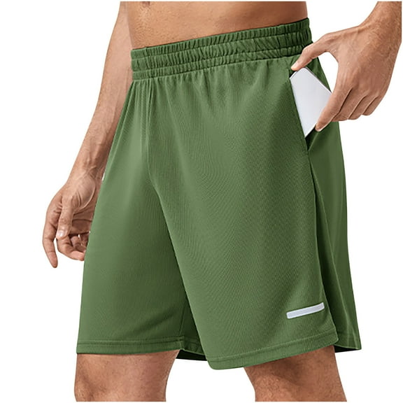 ZQUUVOU Men's Shorts Solid Color Slit Side Quick Dry Loose-Fit Lightweight Drawstring Pockets Elastic Sports Shorts Olive Green