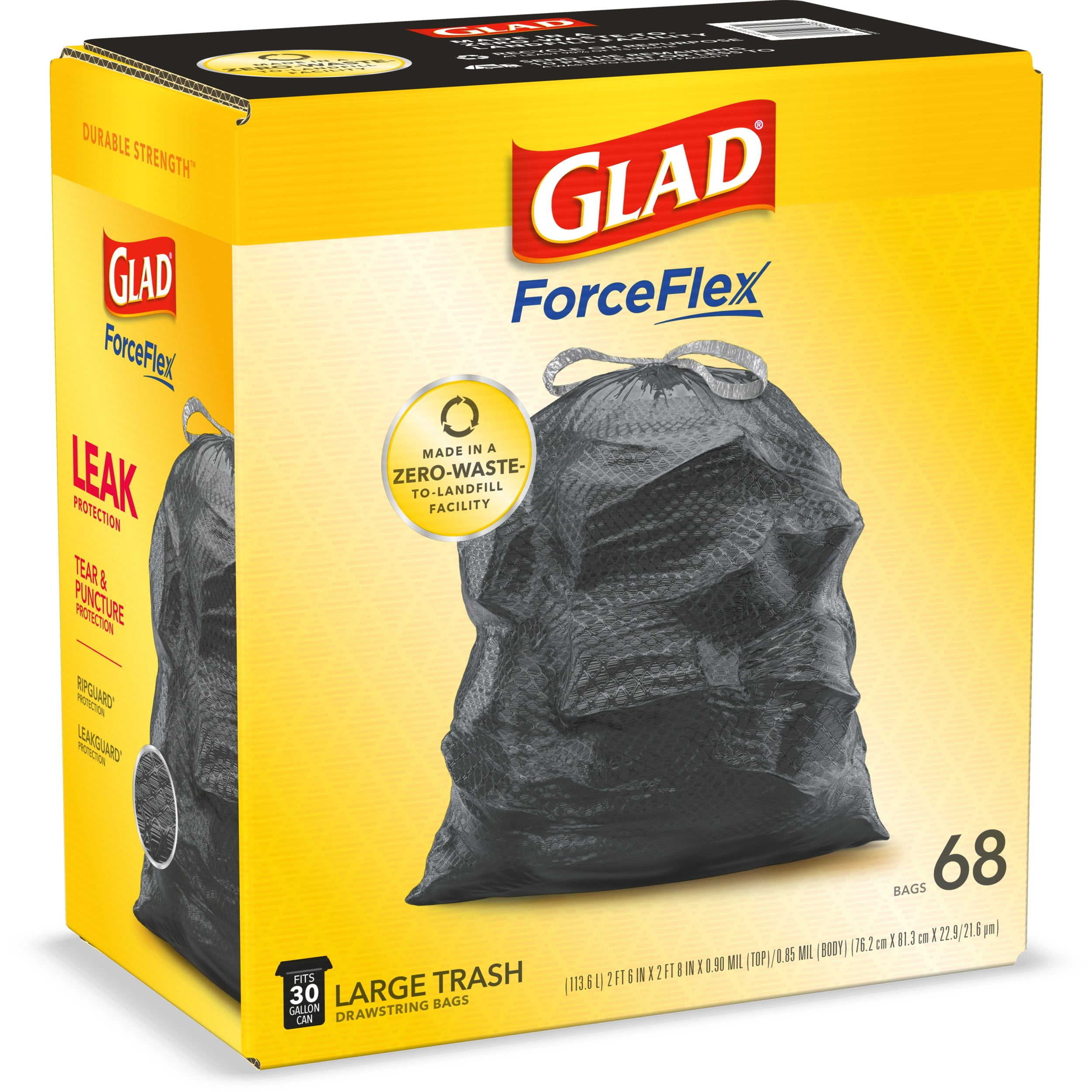 Glad ForceFlex Large Trash Bags, 30 Gallon, 68 Bags 