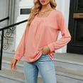 thumbnail image 2 of ATOYSOY Long Sleeve Tees Loose Shirts for Women Solid Color Tops Trendy Square Neck Pleated Pullovers Casual Cotton Linen Outwear Fall Pink XXL, 2 of 4