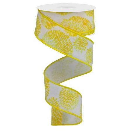 1.5"X10yd Color Bursts Cotton Wired Ribbon, Yellow and White