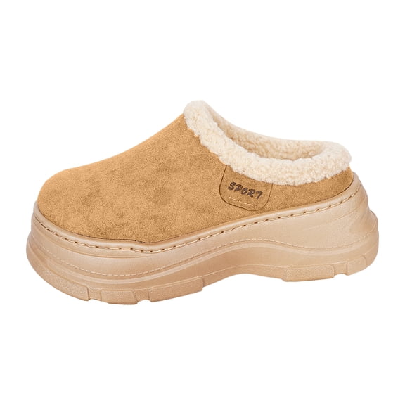 YLYL Platform Clogs for Women Men Suede Warm Fur Lined Memory Foam Non Slip Closed Toe Mules Shoes
