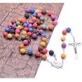 thumbnail image 5 of Handmade Wooden Resin Crucifix Rosary Beads Chain Pendant Necklace Colorful Love Heart Catholic Cross Virgin Mary Jesus Necklace for Women Men Religious Lord Praying Jewelry Gift, 5 of 12