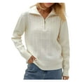 thumbnail image 3 of Women'S Sweaters Fall Winter Quarter Zip Casual Ribbed Cable Knit Pullover White One Size, 3 of 9