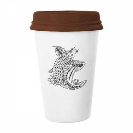 

Fish Swimng Up Fast Hope Luck Mug Coffee Drinking Glass Pottery Cerac Cup Lid