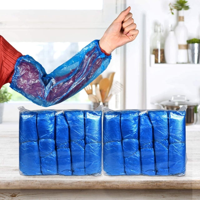 Mangas impermeables, calentadores de brazos desechables de 300 piezas, mangas protectoras desechables para brazos, fundas de plástico PE con puños elásticos para pintura, limpieza, servicio de alimentos Rojo Verde