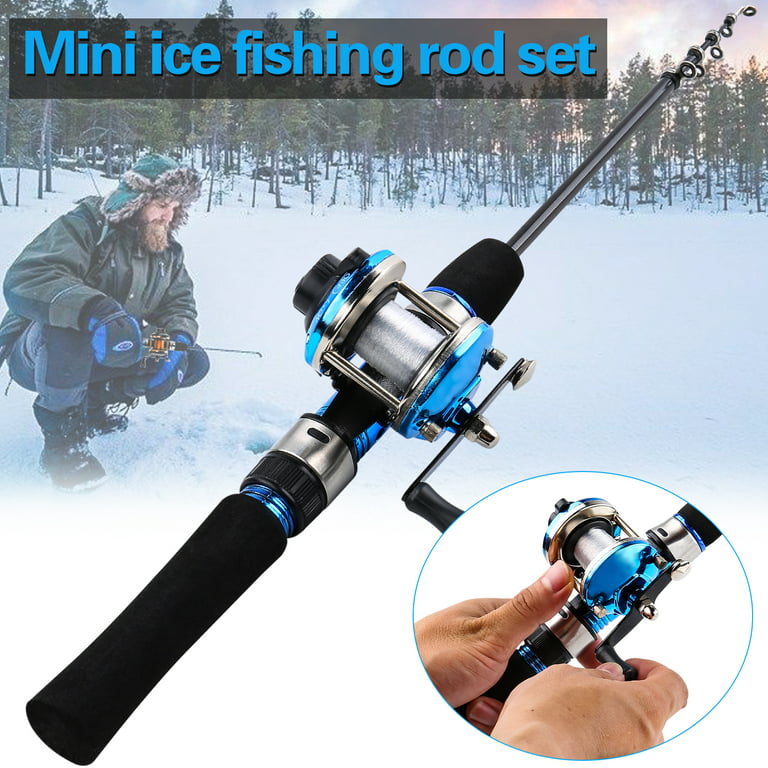 Sougayilang 1.2m Mini Ice Telescopic Carbon Ice Fishing Rod with Trolling  Reel Combo Portable Ice Fishing Reel Pole Sets Tackle