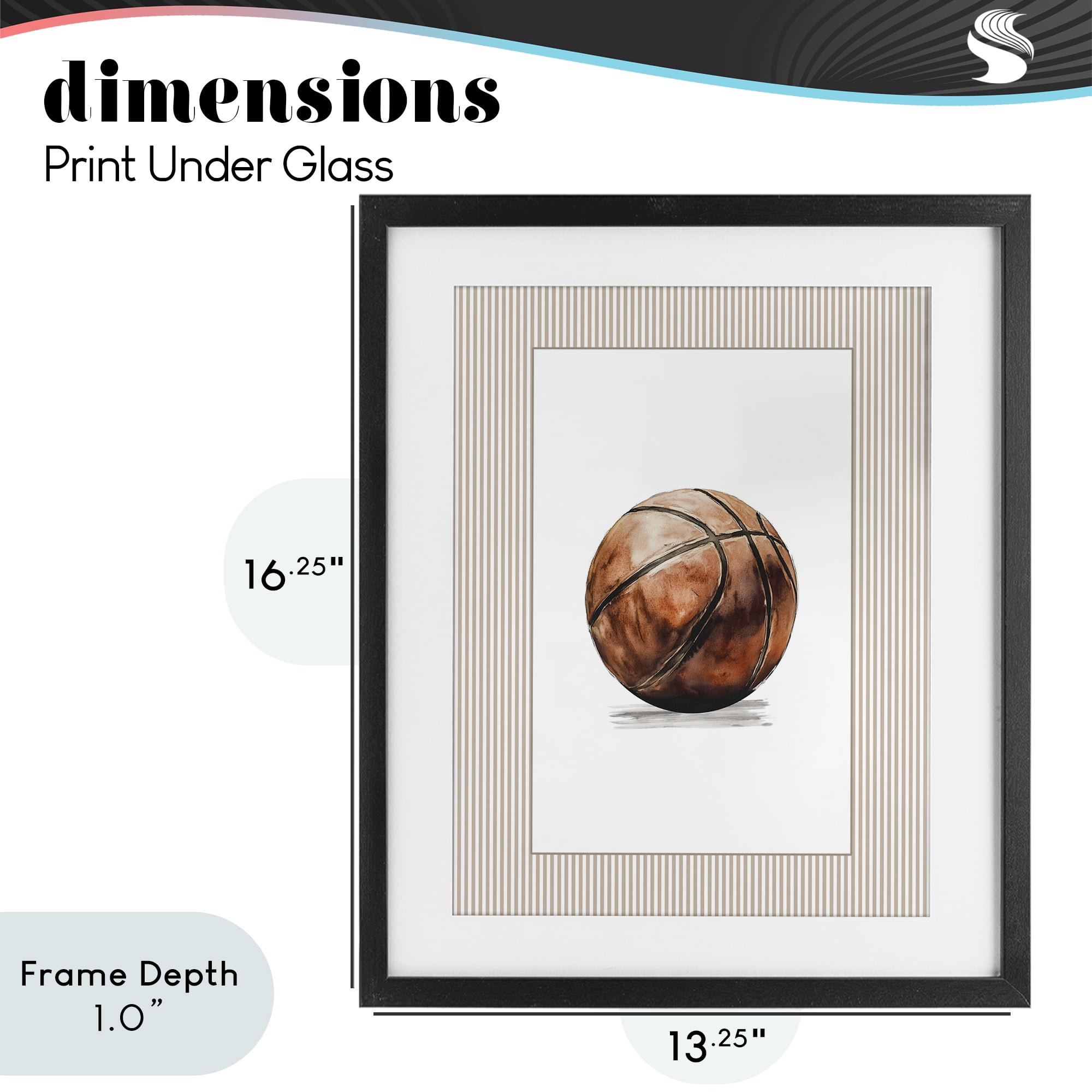 Stupell Industries Vintage Sports Basketball Black Framed Print Under Glass, design by Christine Simpson Art