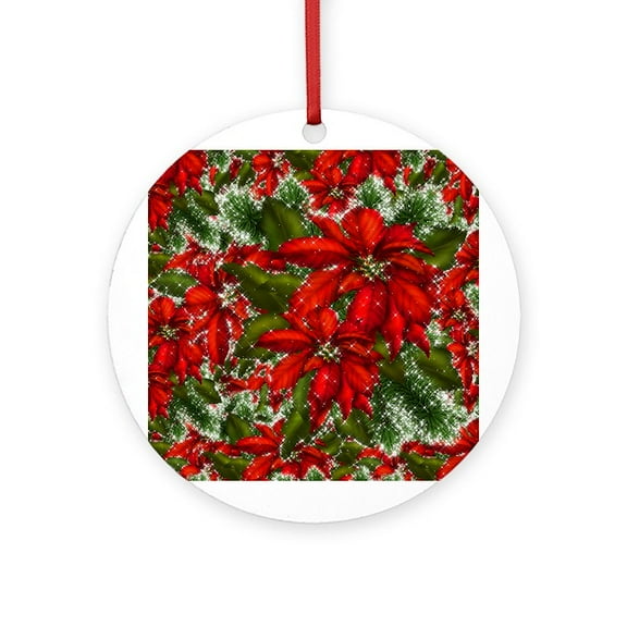 CafePress - SPARKLING POINSETTIAS - Round Wood Ornament 4"