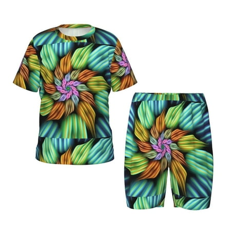 Luyuia Hippie Style Print Girls  2-Piece Tie-Dye Pajama Set  Cute Summer Loungewear with Shirt and Tank Shorts Nightwear-X-Large