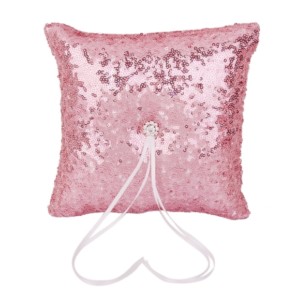 Diamante Crystal Lentejuelas Wedding Party Bearer Pillow Cojín 20x20cm Rosado Soledad Almohada para el portador del anillo de bodas