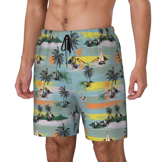 Fotbe Hawaiian Style Traje de Baño para Hombre – Shorts de Natación de Secado Rápido con Forro y Bolsillos-Medium