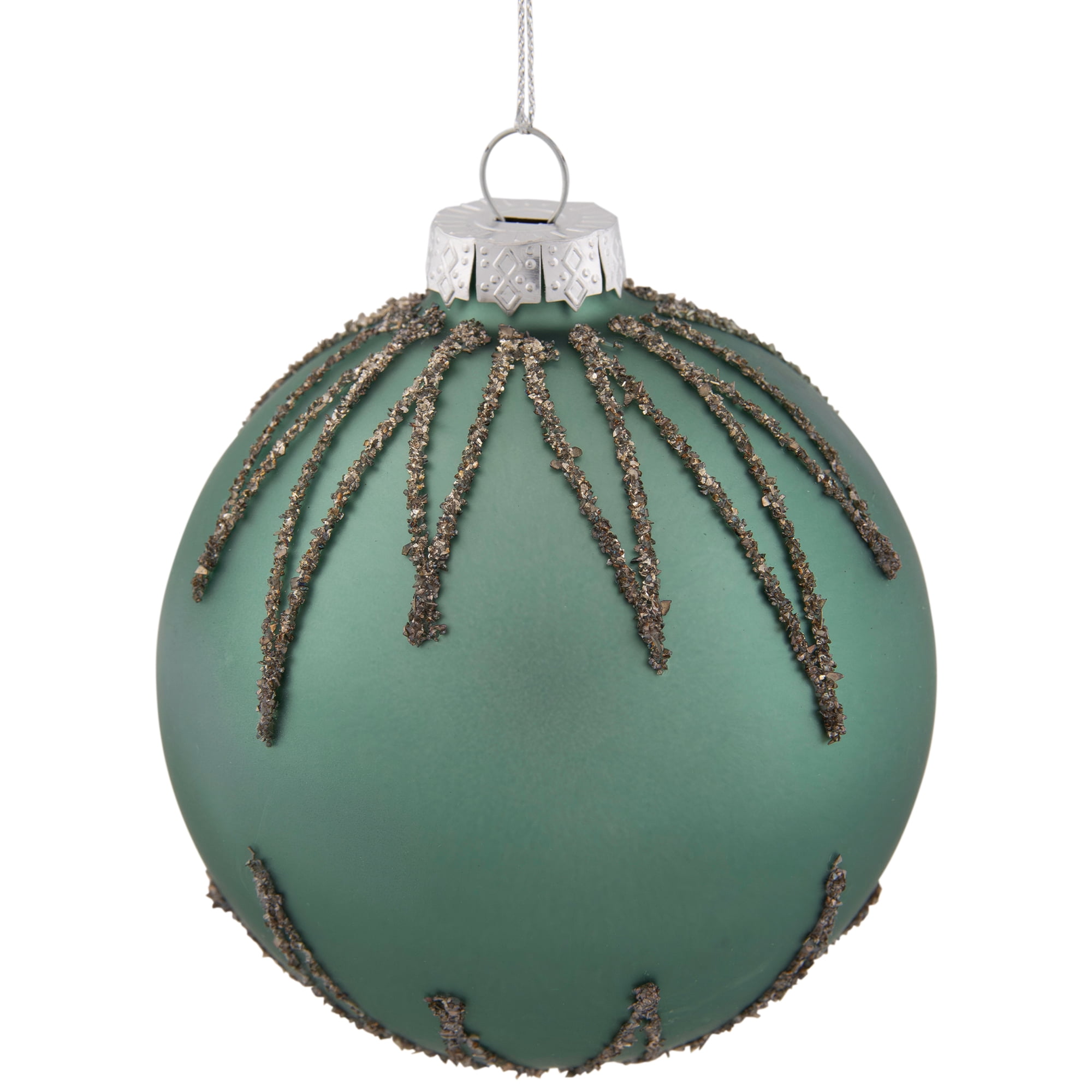 Northlight Matte Glass Ball with Glitter Starburst Christmas Ornament - 4" - Green