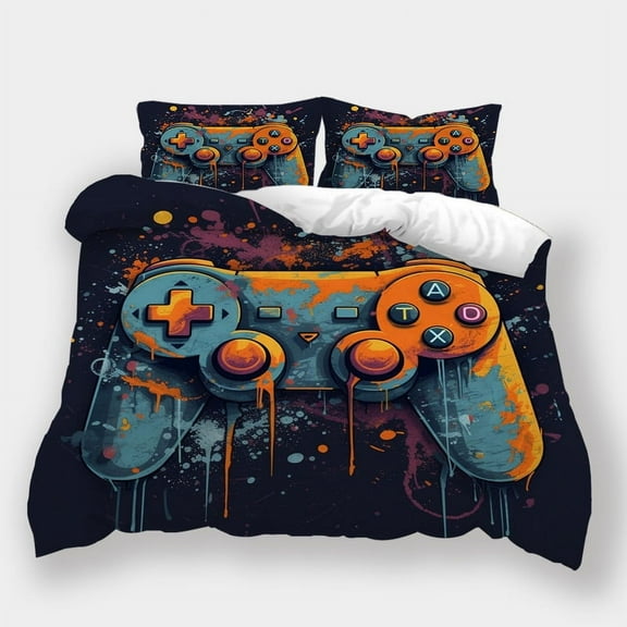 Home Bedclothes Fashion Game Handle Printed Comforter Cover Pillowcase Teenager Cool Bed Set,Queen (90"x90")