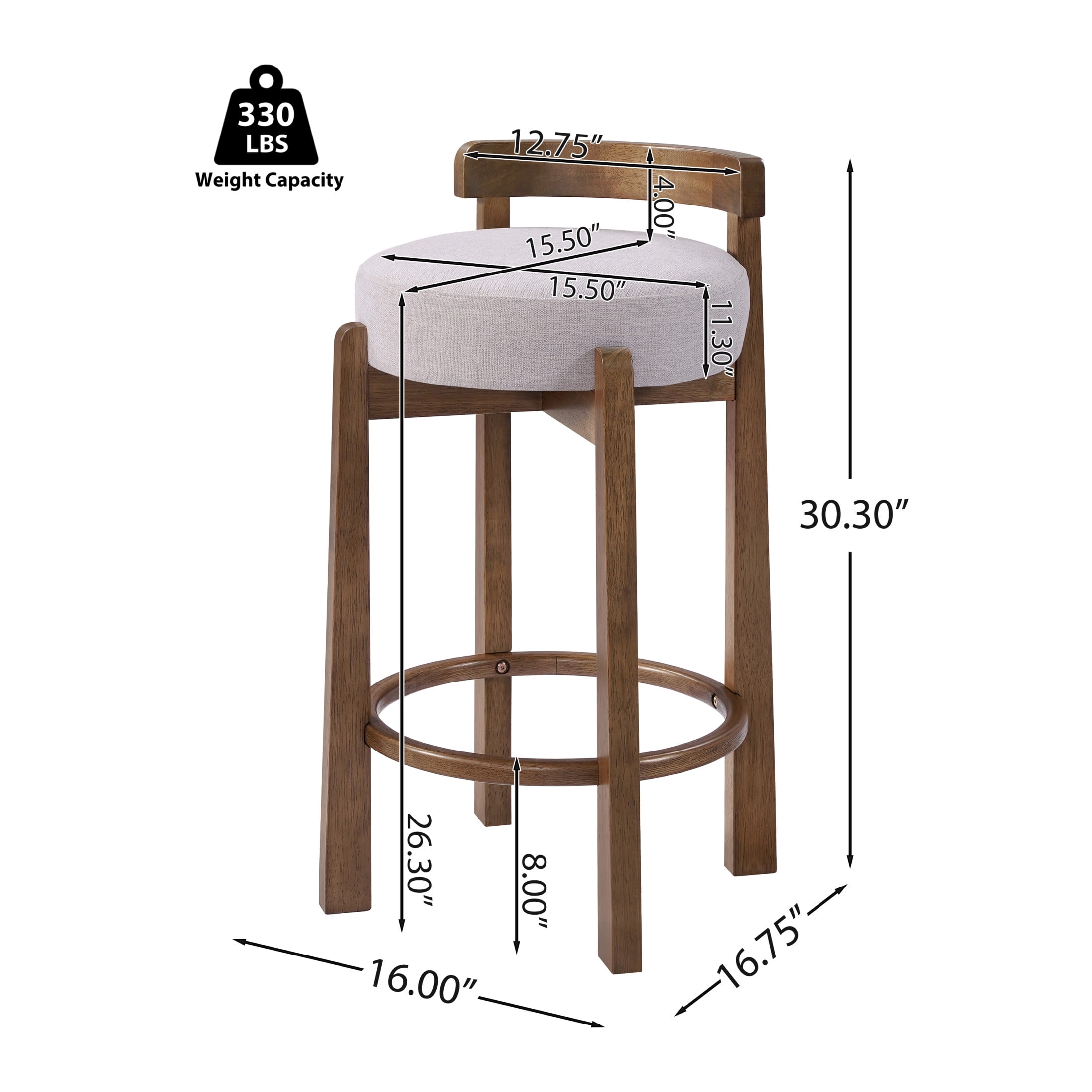 Christopher Knight Home Minimalist Wooden Counter Stools with Curved Back, Ivory Upholstery, Set of 2