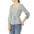 thumbnail image 5 of Allegra K Women's Floral Square Neck Long Sleeves Tie Waist Blouse, 5 of 7