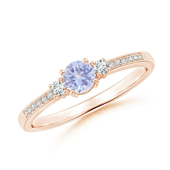ANGARA Natural Classic Three Stone Tanzanite and Diamond Ring in 14K Rose Gold for Women (Size-4mm) | December Birthstone, Birthday, Anniversary, Jewelry Gift for Women | Natural Tanzanite Ring