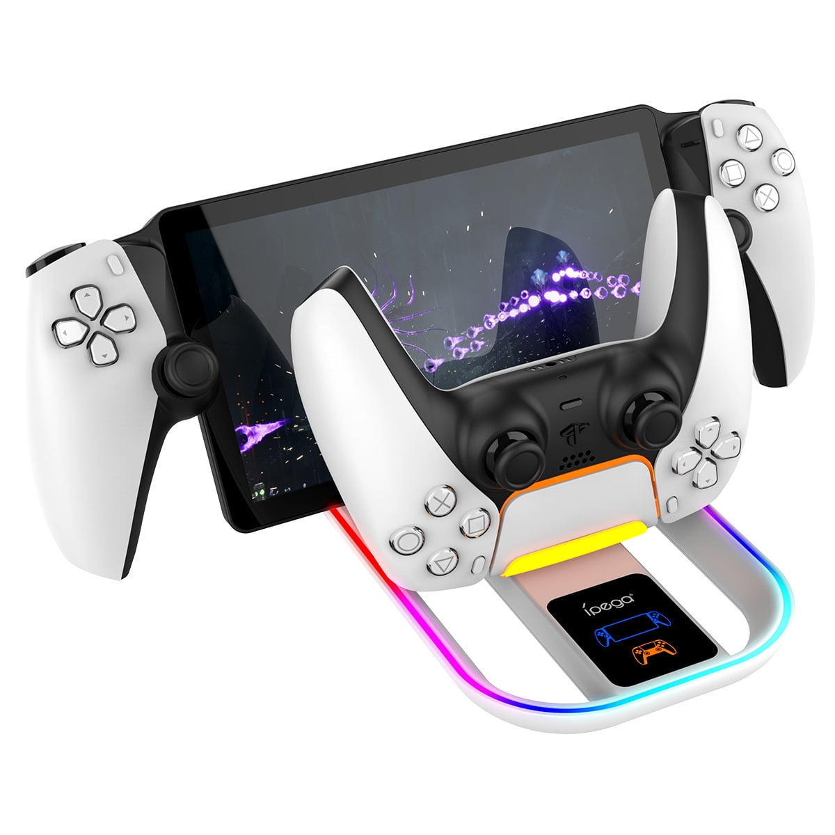 Charging Docking Station for Playstation Portal Remote Player Console and PS5 controller,with 14 RGB Light