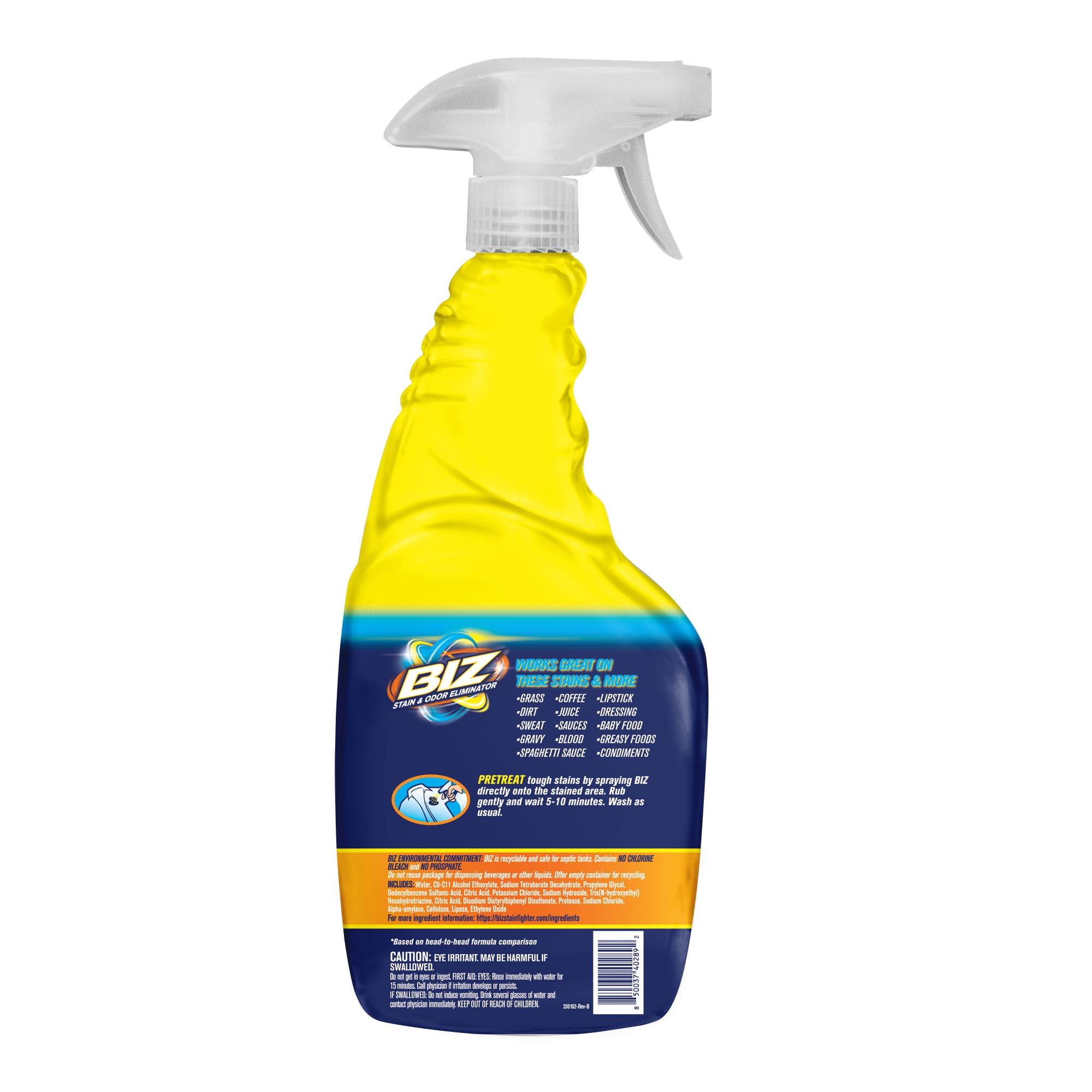 BIZ Stain and Odor Eliminator Laundry Pre-Treat Spray, 16 fl oz