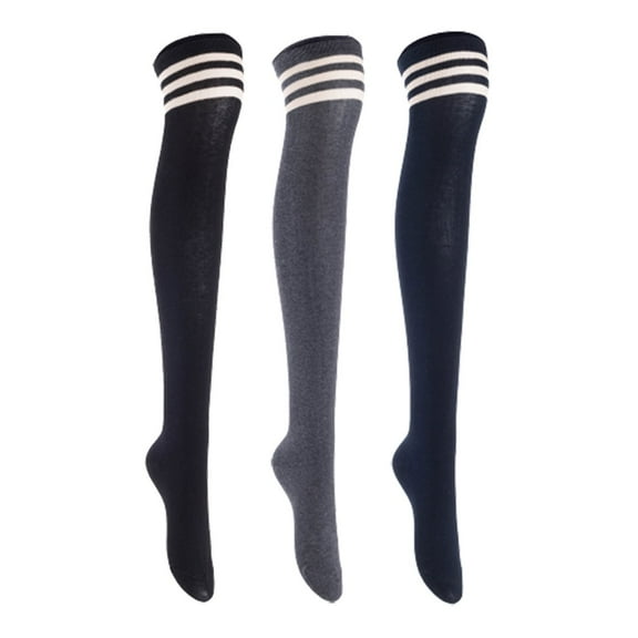 Lian LifeStyle Women's 3 Pairs Adorable Comfortable Soft Thigh High Over Knee High Cotton Socks, Size 6-9, JMYP1022 Black, DarkGrey, Navy