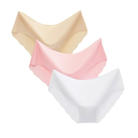 Hamky Womens Underwear Cotton Underwear Color Breathable Silk Women s 3 Solid Midwaist Underwear Non- Seamless Underwear Hipster Panties B XL