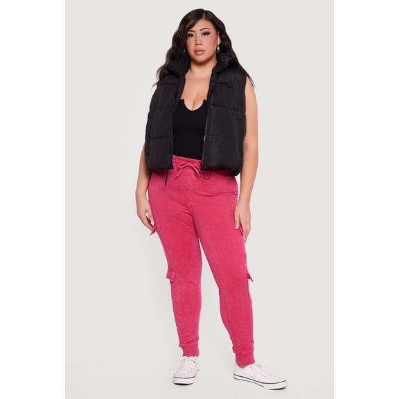 Women's Plus Size Drawstring Hem Zip Front Puffer Vest