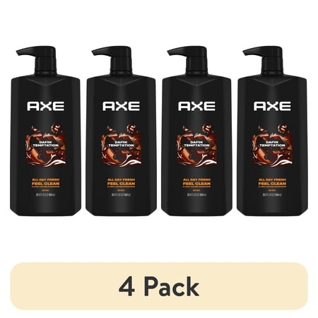 (4 pack) Axe Dark Temptation Body Wash For Men 12h Refreshing Scent Dark Chocolate Moisturizing Body Wash Pump with Plant Based Moisturizers 32 fl oz