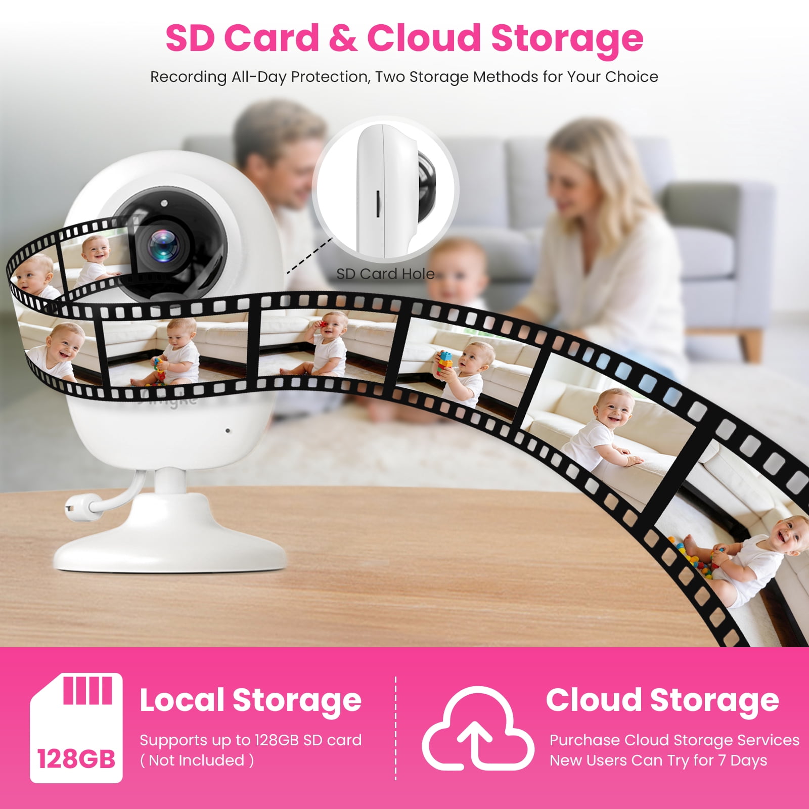1080p Smart 2Camera Video BabyMonitor,Wifi On/Off Switch,2.8" inch Display or WiFi Remote Access,NightVision,1500ft Long Range,2-Way Talk,Sound Alert,Temperature Sensor,Lullabies Feeding Remind