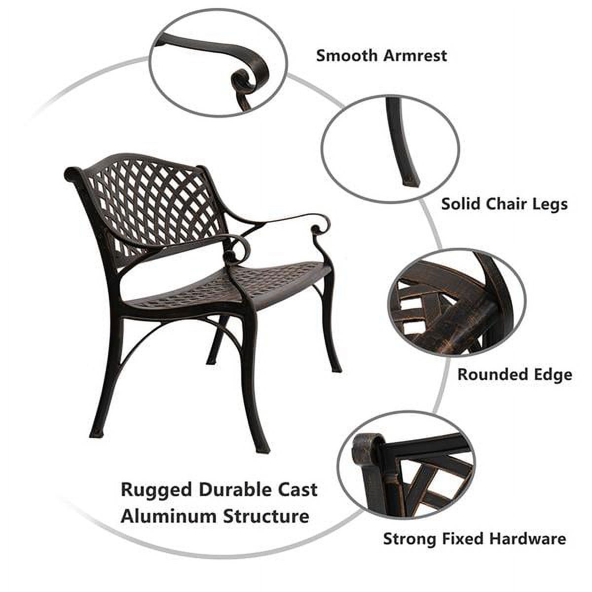 40.5" Outdoor Cast Aluminum Bench With Mesh Backrest Seat Surface Antique Style with Curved Armrests for Backyard Porch Bronze