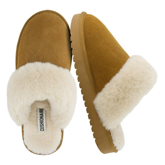Cushionaire Hush Cozy Womens Slippers with Faux Fur Lining – Slip On Comfortable Mule House Slippers for Women Indoor and Outdoor
