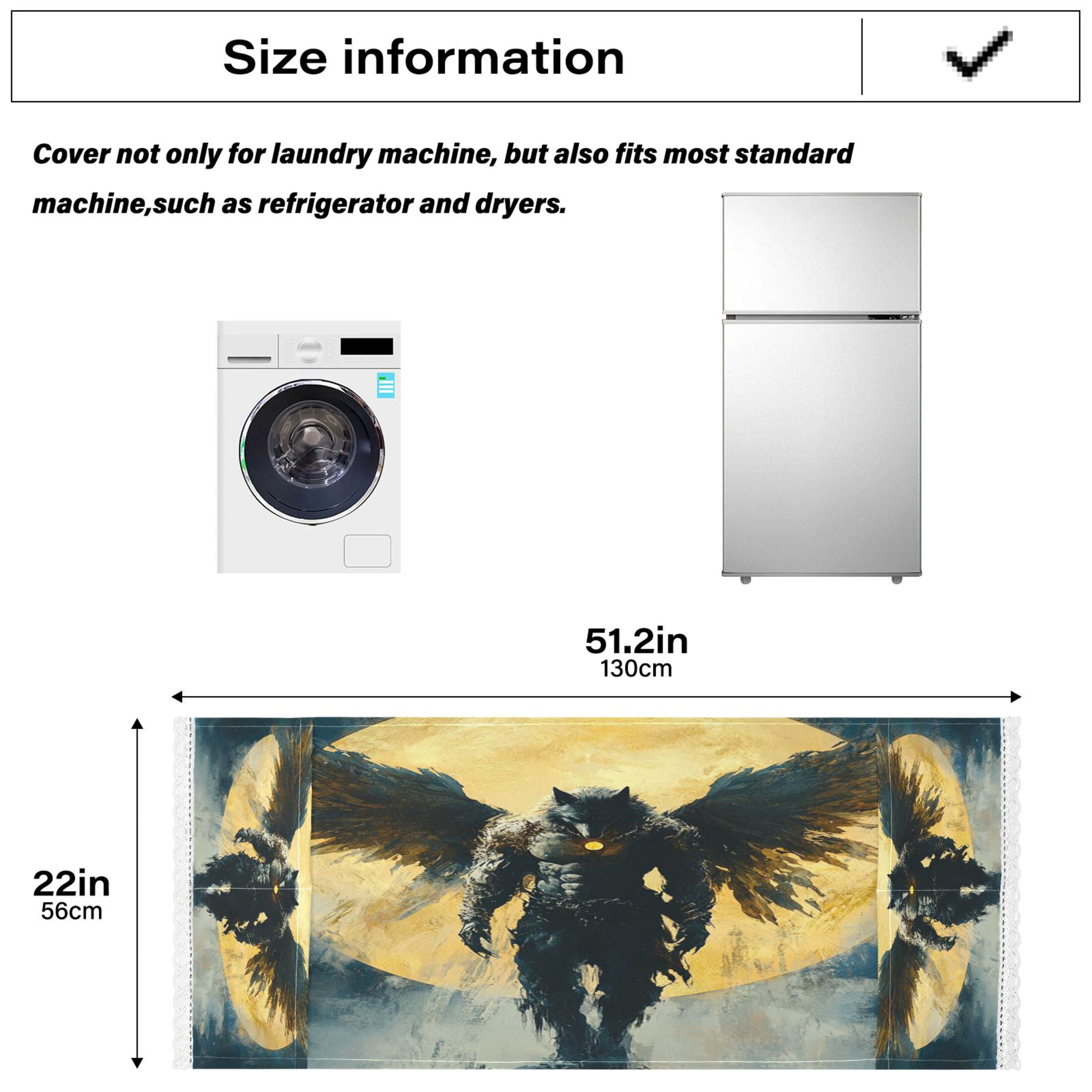 Wolf Man As An AngelWasher and Dryer Covers Dust-Proof and Oil Resistant Fridge Cover with 4 Storage Pockets Washing Machine Top Cover for Laundry Kitchen Home 51.2 x 22 In