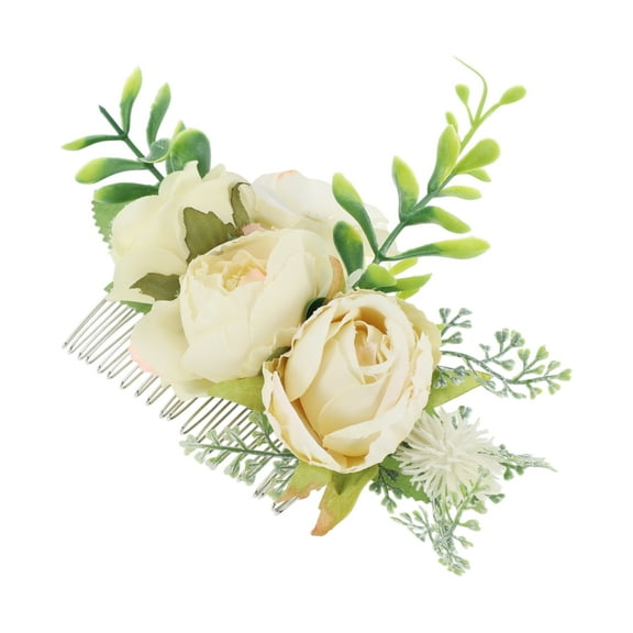 Unique Bargains 1 Pc Women's Convenient Simulated Flowers Side Comb for Parties Yellow Polyester Fabric Iron