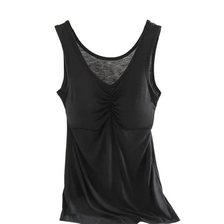 Wiyuqeen Women s Solid Color T-shirt with Built-in Bra Padded Basic Short Sleeve V Neck Active Tees Shirts Loose Fit Shelf Bra Comfy Side Split Shirts